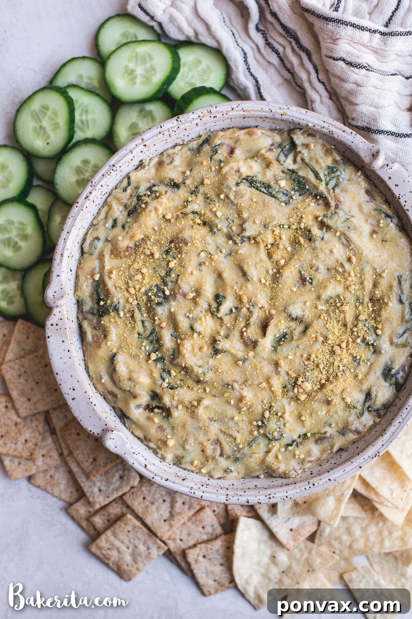 Velvety Vegan Spinach Artichoke Cashew Dip 3 Vegan Spinach Artichoke Dip: tastes as good as the original, but it's dairy-free, soy-free, gluten-free, and Whole30! No processed ingredients here - just whole, plant-based foods. It's perfect as an appetizer or for game day.