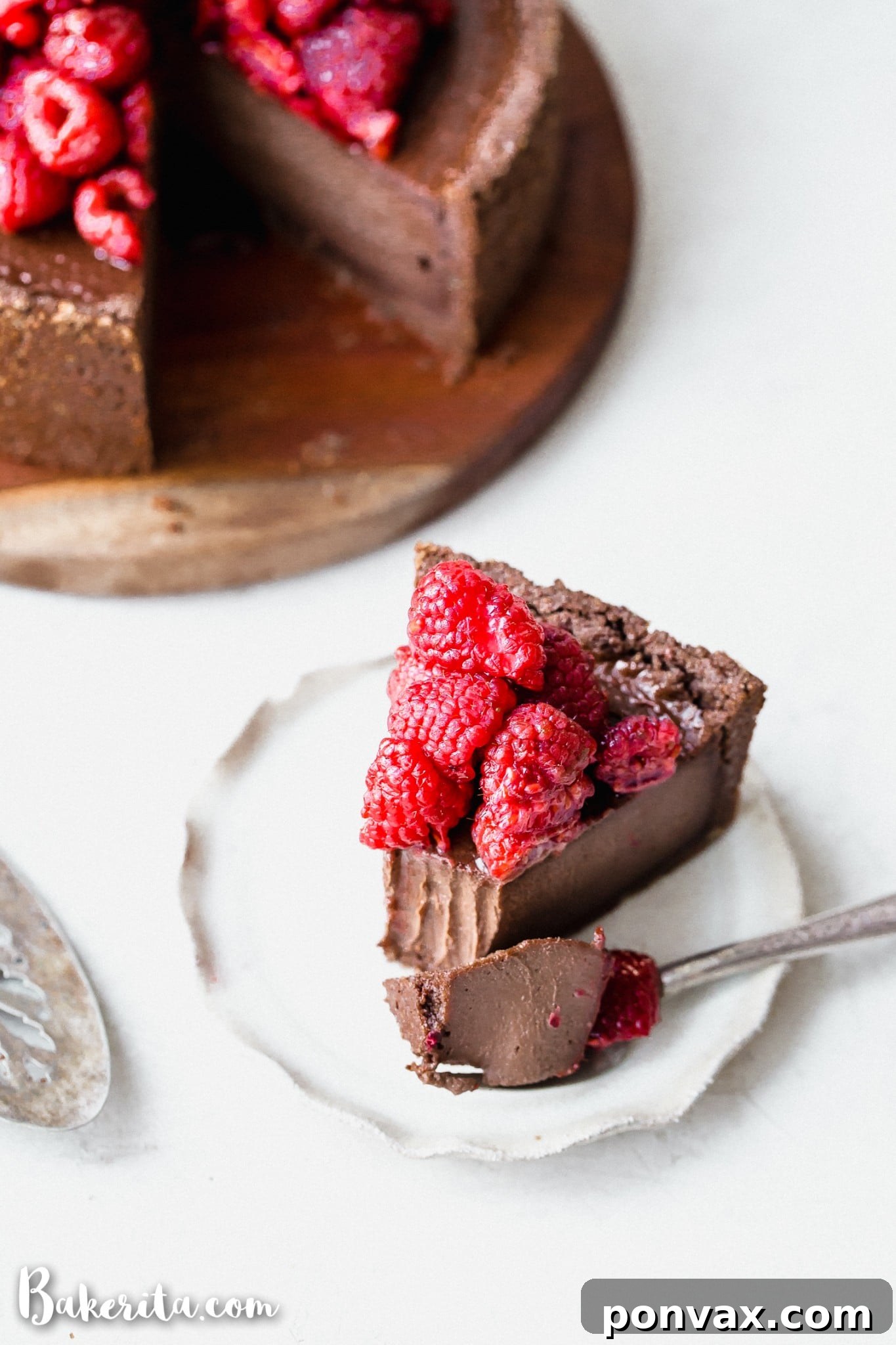 The smooth, dark chocolate filling poured over the baked gluten-free crust, ready for baking.