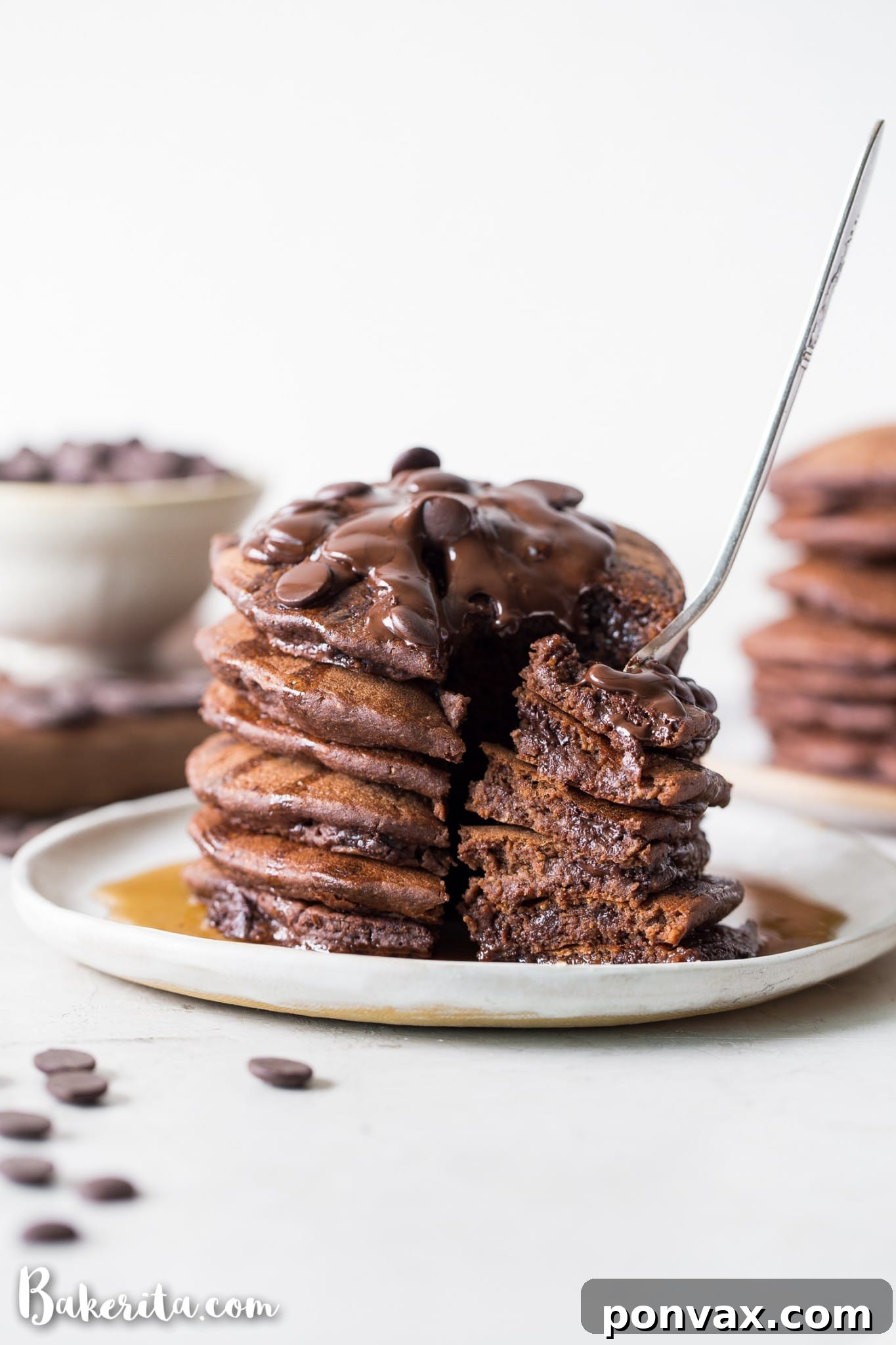 Decadent Plant-Based Gluten-Free Double Chocolate Pancakes 2 These Gluten-Free Vegan Double Chocolate Pancakes are a deliciously fluffy and decadent breakfast! Made with rolled oats and loaded with chocolate chips.