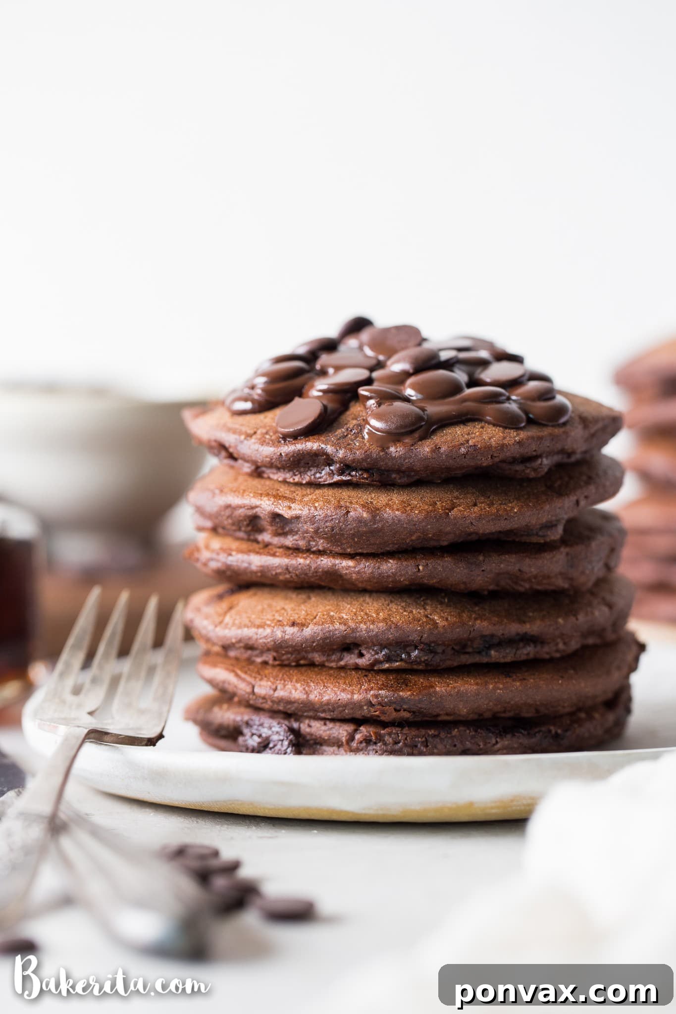 Decadent Plant-Based Gluten-Free Double Chocolate Pancakes 3 These Gluten-Free Vegan Double Chocolate Pancakes are a deliciously fluffy and decadent breakfast! Made with rolled oats and loaded with chocolate chips.