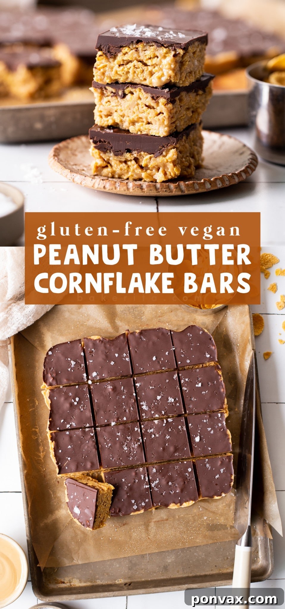 Whole tray of freshly made peanut butter cornflake bars, ready to be cut and served, emphasizing their delicious appeal.