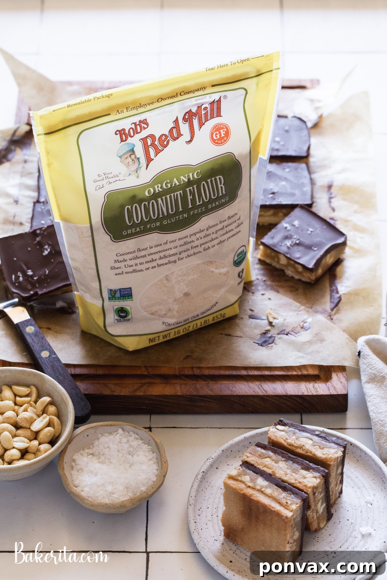 Decadent Vegan Peanut Butter Millionaire's Shortbread 5 The perfectly baked coconut flour shortbread crust for Millionaire's Shortbread, golden brown around the edges.