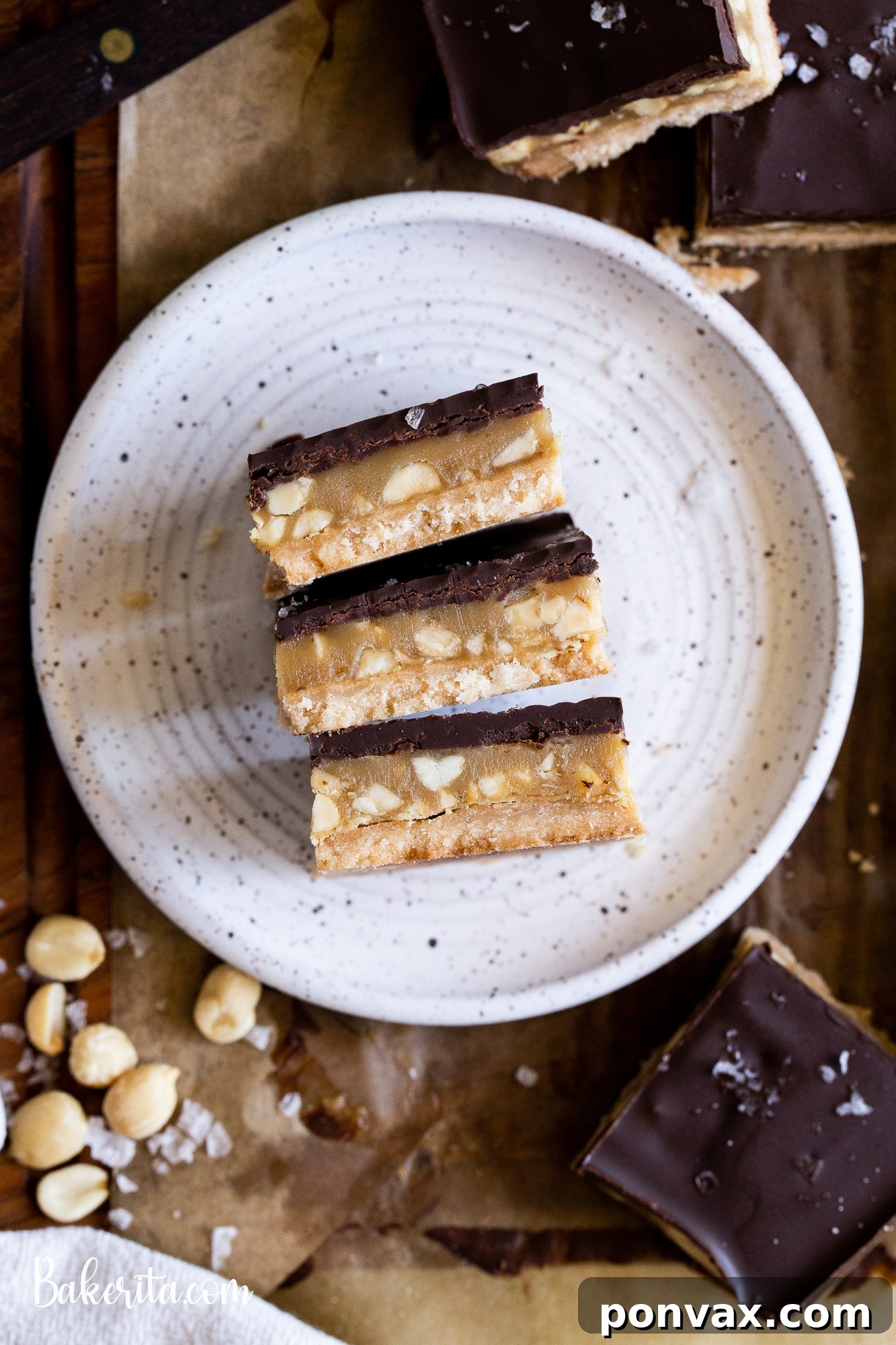 Decadent Vegan Peanut Butter Millionaire's Shortbread 6 A tray of freshly made Gluten-Free Vegan Peanut Butter Millionaire's Shortbread bars, beautifully layered and ready to be served.