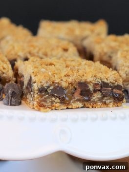A top-down view of Caramelitas bars, showing the gooey caramel and chocolate layers.