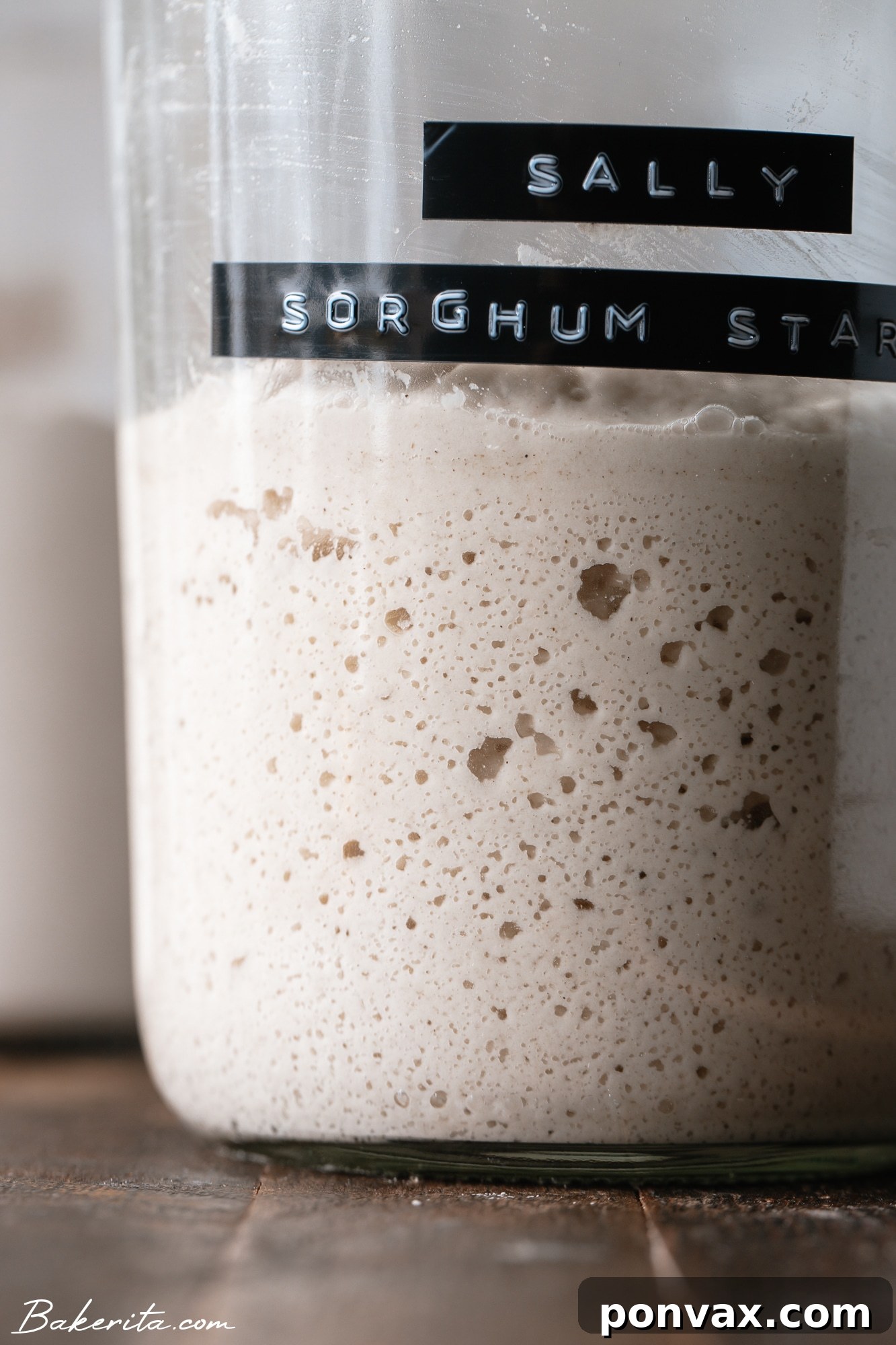 Ingredients for gluten-free sourdough starter laid out: a jar, a bag of gluten-free flour, and a glass of filtered water.
