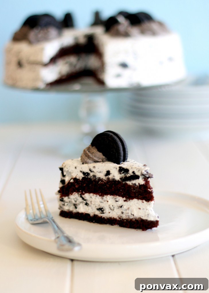 Homemade Oreo Cookie Cake with Chocolate Layers and Oreo Whipped Cream A two-layer Oreo Cake with rich, moist chocolate cake and a light Oreo whipped cream frosting, perfect for birthdays.