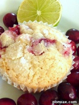A mouth-watering image of Browned Butter Cranberry Lime Muffins, ready to be baked.