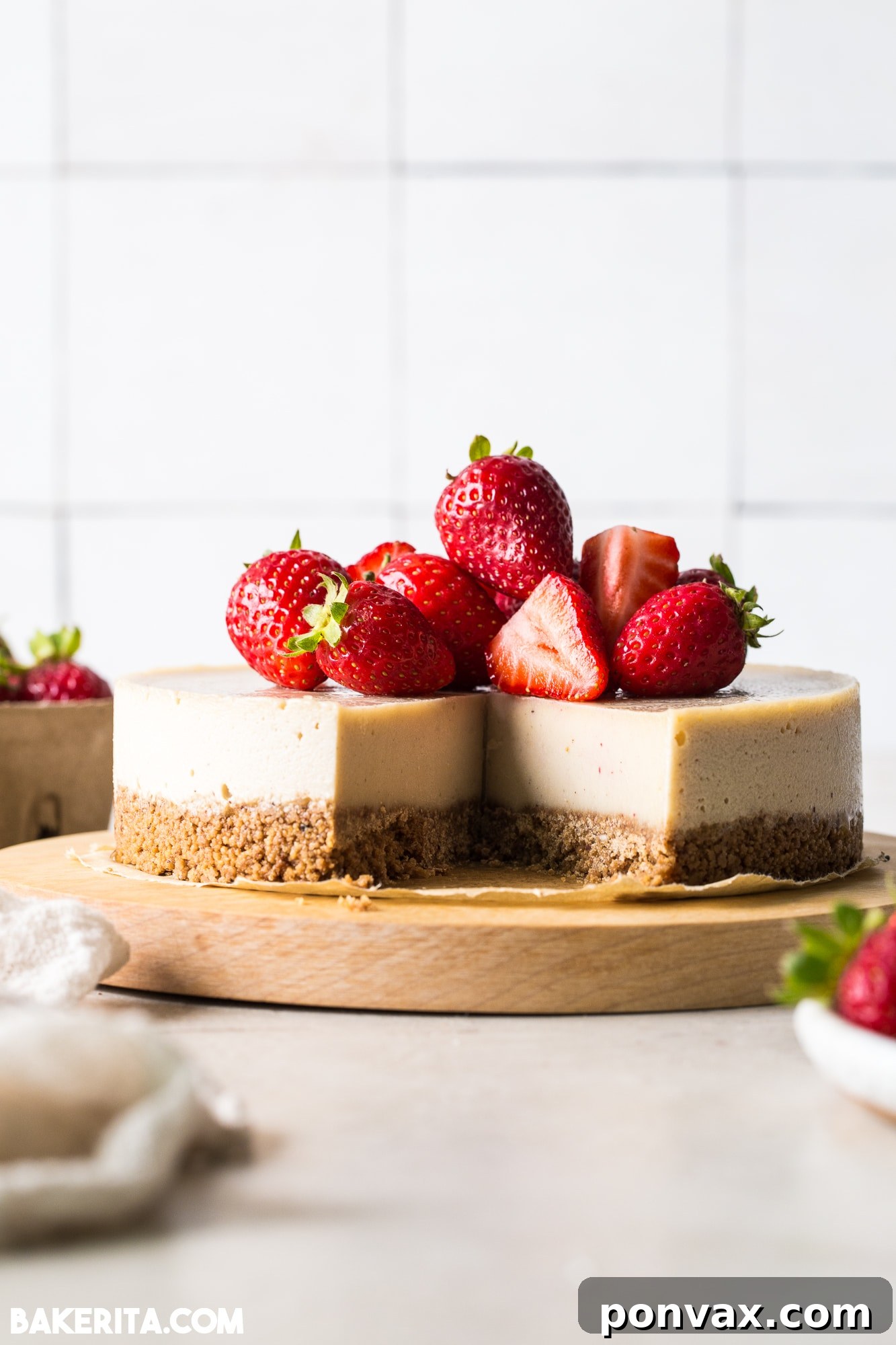 Easy No-Bake Vegan Creamy Cheesecake slice on a white plate