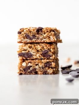 Decadent Plant-Based Oat Chocolate Squares 7 Final plated Vegan Gluten-Free Oatmeal Chocolate Chip Bars, ready to be enjoyed.