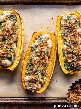 Creamed Spinach & White Bean Stuffed Delicata Squash