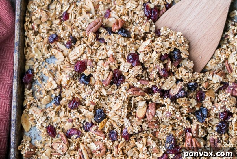 Crunchy Creations: Over 20 Homemade Granola Recipes 12 Nutty, crunchy, protein-packed Vegan Maple Sweetened Quinoa Granola with cinnamon and dried cranberries. This gluten-free and vegan breakfast bakes into delicious clusters.