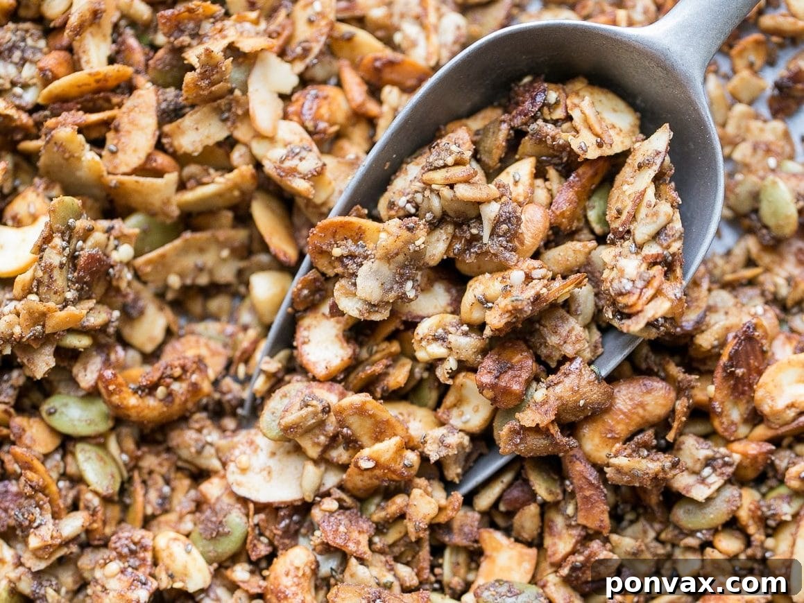 Crunchy Creations: Over 20 Homemade Granola Recipes 24 Crunchy and filling Banana Almond Butter Grain-Free Granola, a gluten-free, paleo, and vegan snack made without grains or refined sugars. Ideal for topping yogurt or smoothie bowls.