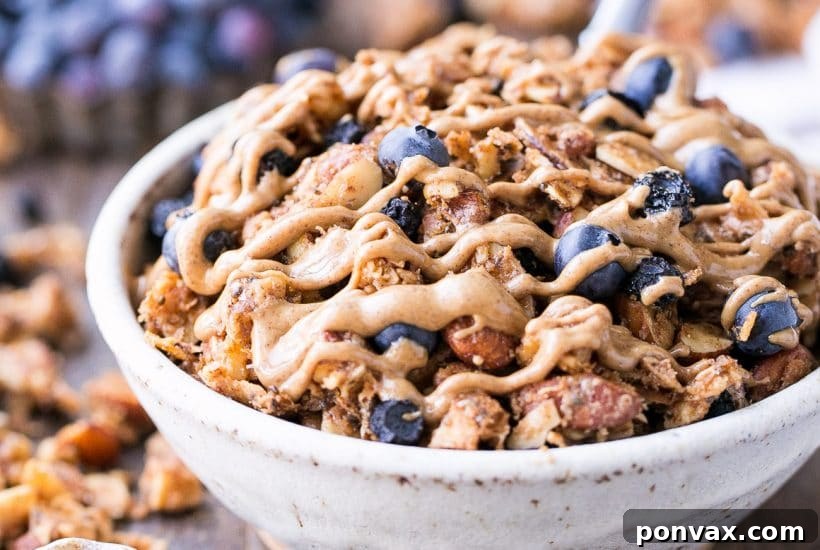 Crunchy Creations: Over 20 Homemade Granola Recipes 7 Easy and satisfying Blueberry Almond Butter Grain-Free Granola, a gluten-free, vegan, and paleo recipe packed with wholesome ingredients and healthy fats.