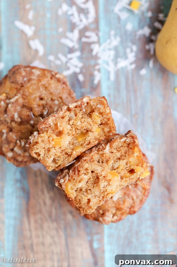 Tropical Mango Coconut Crumble Muffins 5 A close-up of the crumb topping on a Mango Coconut Muffin