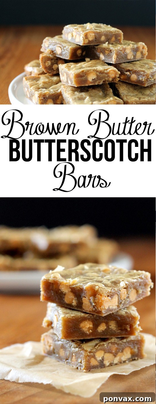These chewy Browned Butter Butterscotch Bars get a delicious kick from browned butter, for a wonderfully rich and sweet one-bowl cookie bar!