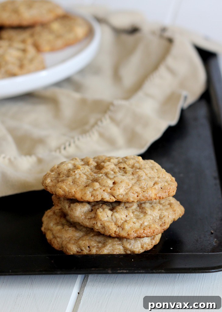 These White Chocolate Cinnamon Oatmeal Cookies are soft and delicious! They are full of warm, homey flavors packed into a chewy oatmeal cookie.