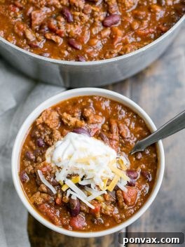 My Best Chili - Hearty, warming chili made with ground beef, bacon, and sausage.
