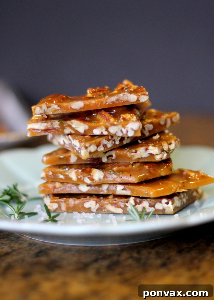 This Salted Rosemary Pecan Brittle comes together in 15 minutes and is so unique and delicious! It also wraps beautifully to make the perfect gift.