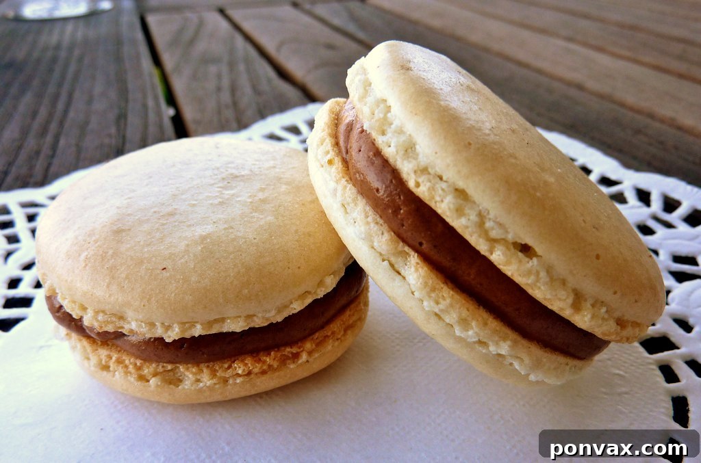 A recipe for Vanilla French Macarons with French Chocolate Buttercream. See my tips & the recipe for a delicious, creamy, rich French chocolate buttercream!