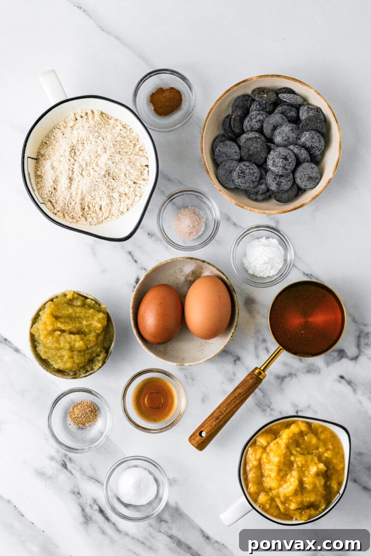 Masum Lezzet: Glutensiz Muzlu Ekmek 4 Individual ingredients laid out for healthy banana bread preparation.