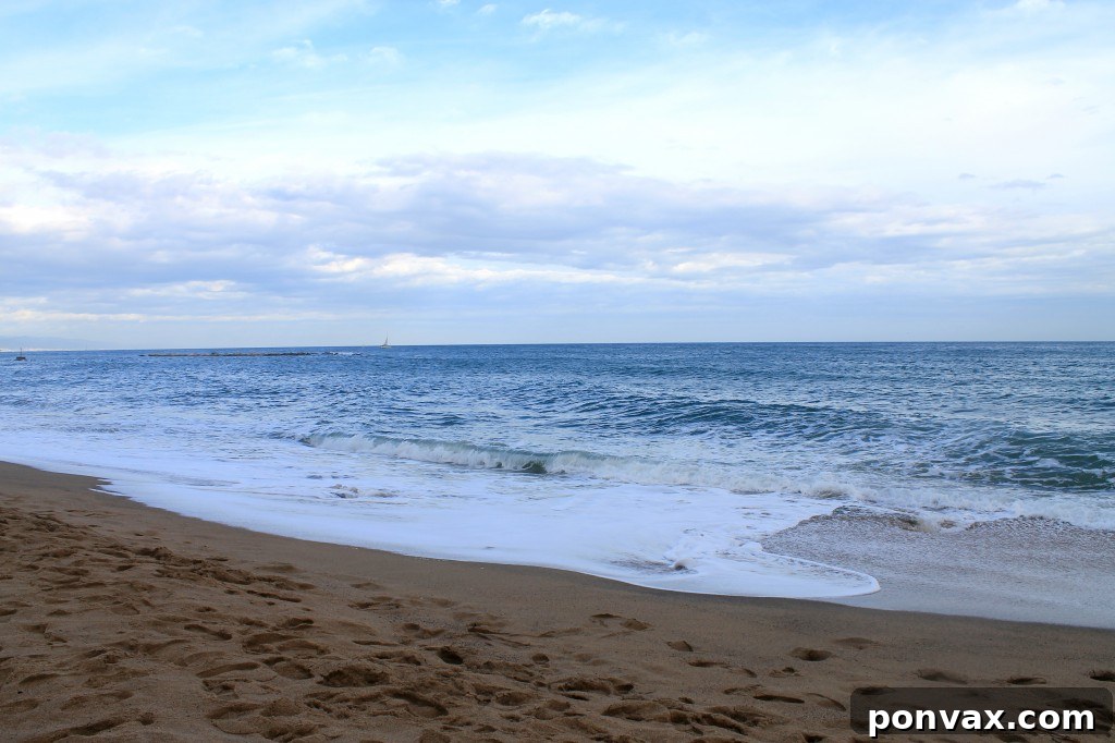 Scenic view of La Playa (beach) with blue waters in Barcelona