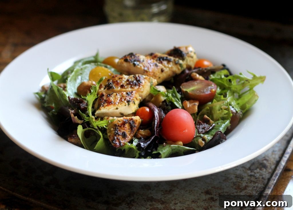 Vibrant Baby Greens with Roasted Garlic Basil Dressing 3 A refreshing Baby Reds & Baby Greens Salad with vibrant ingredients including chicken, artichokes, and tomatoes.