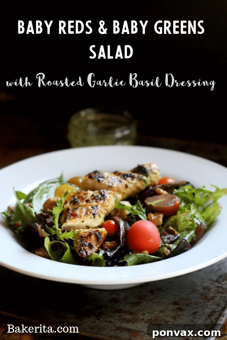 Vibrant Baby Greens with Roasted Garlic Basil Dressing 10 Beautifully presented Baby Reds & Baby Greens Salad, perfect for sharing on social media and inspiring healthy eating.