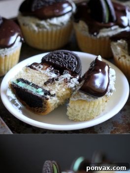 Mint Oreo Cupcakes, a perfect blend of mint and chocolate flavors.