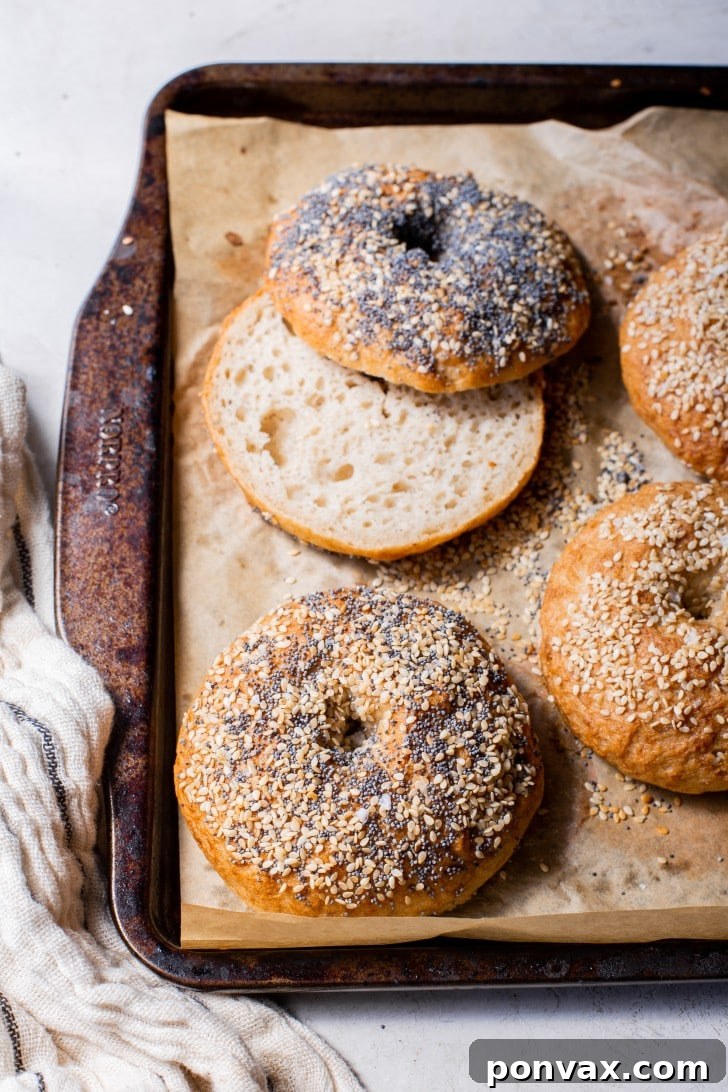 Close-up of a gluten-free sourdough bagel topped with everything bagel seasoning, showcasing the crunchy texture.