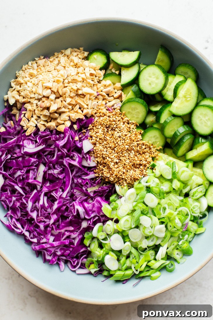 Close-up of Cabbage Cucumber Salad, showcasing the fresh ingredients and vibrant colors.