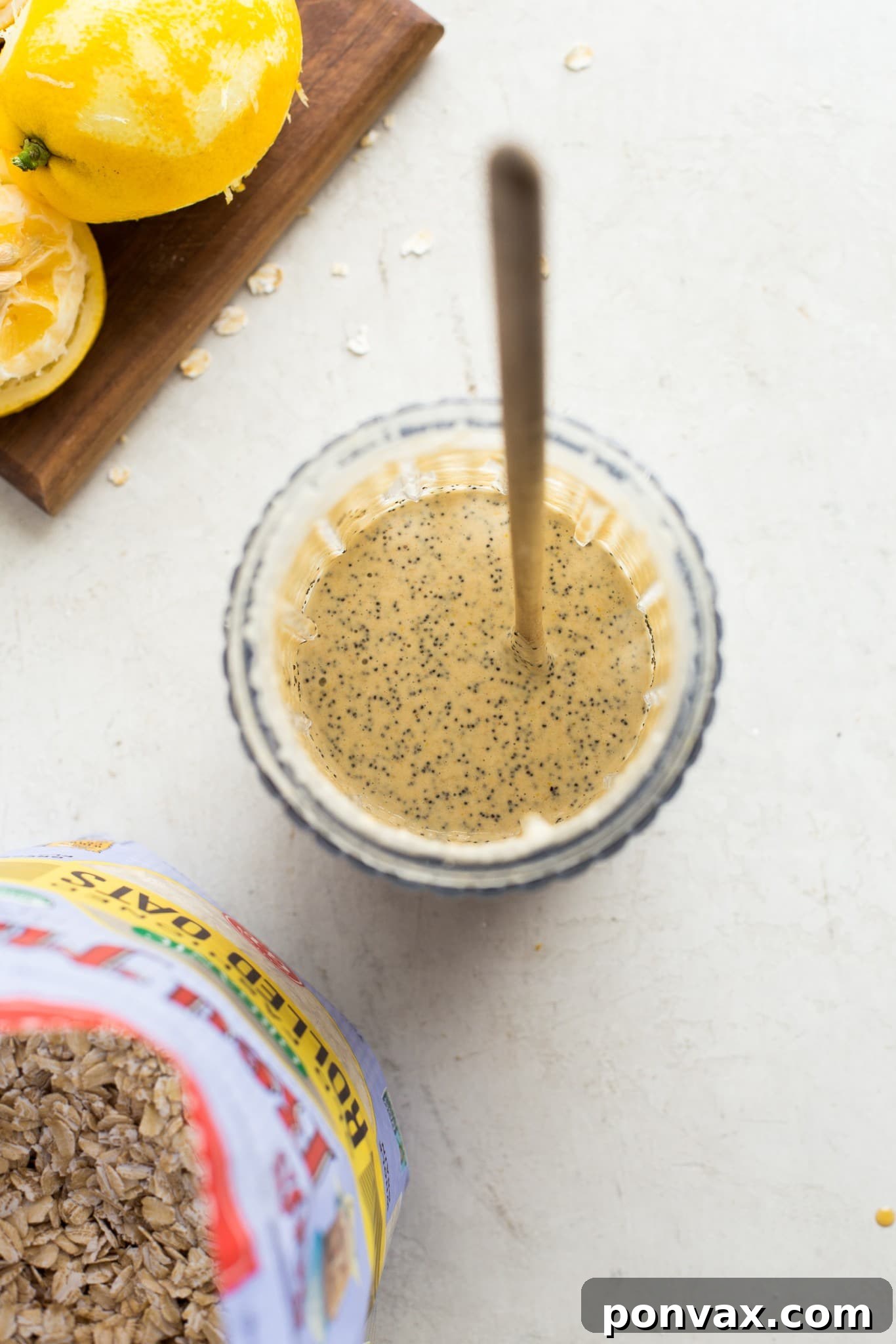 Close-up of a single Vegan Lemon Poppyseed Pancake showing texture.