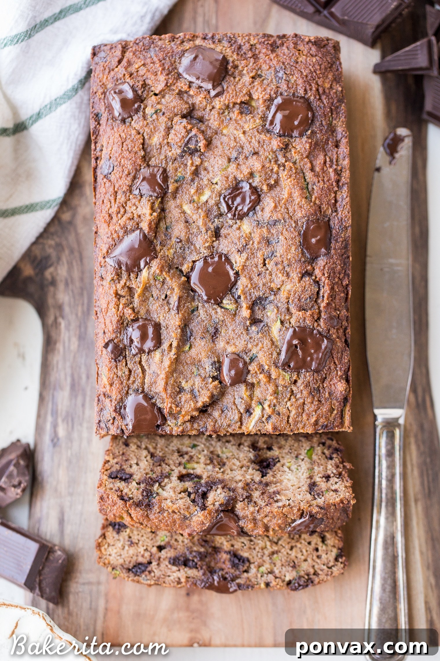 Paleo Zucchini Chocolate Chunk Delight 3 Freshly baked Chocolate Chunk Zucchini Bread loaf