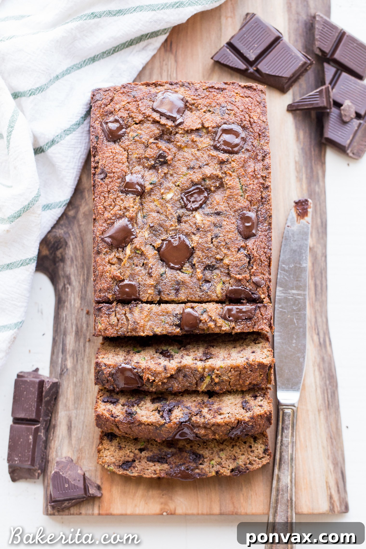 Paleo Zucchini Chocolate Chunk Delight 6 Close-up of a slice of Chocolate Chunk Zucchini Bread showing melted chocolate