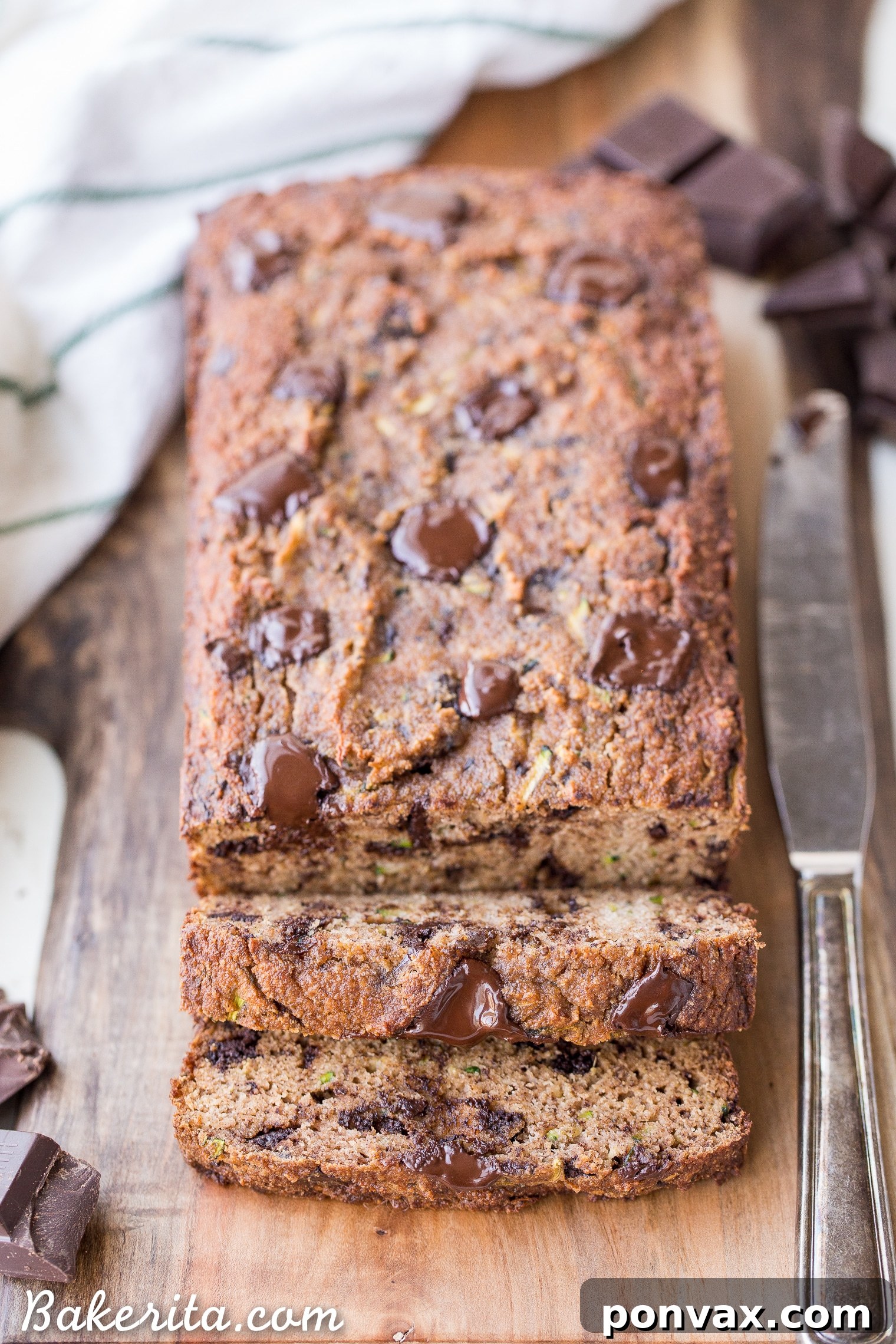 Paleo Zucchini Chocolate Chunk Delight 8 Several slices of Paleo Chocolate Chunk Zucchini Bread arranged artistically