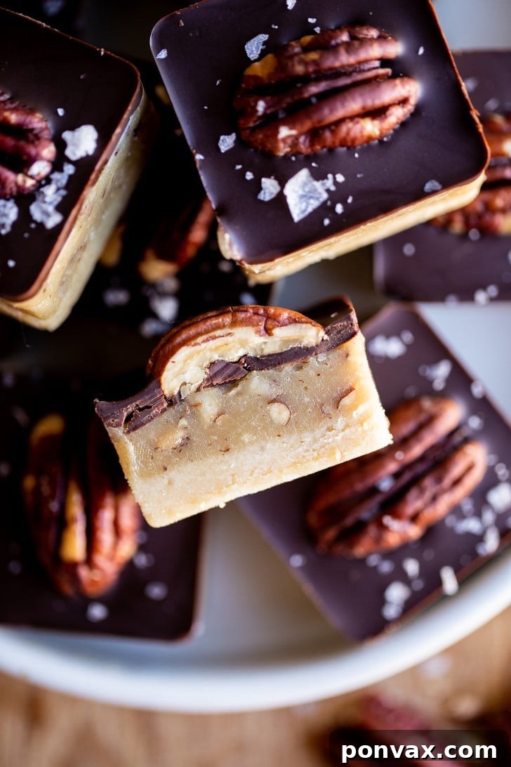 Delicious No-Bake Vegan Turtle Bites with a rich caramel filling and chocolate pecan topping.