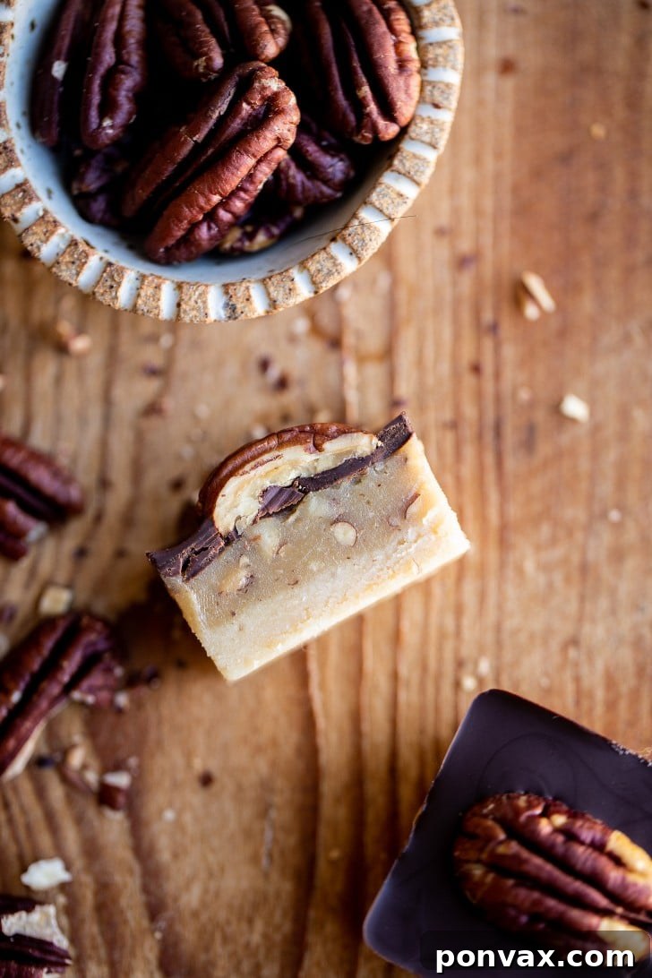 Finished No-Bake Vegan Turtle Bites on a serving tray, garnished with whole pecans.