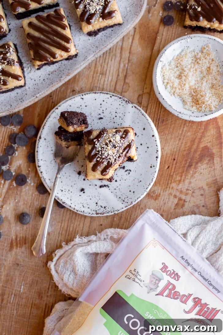 Decadent Gluten-Free Coconut Caramel Brownies 8 The coconut caramel topping being spread over the baked gluten-free brownies.