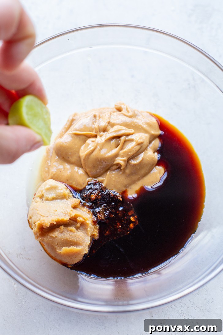 Velvety Peanut Noodles in 5 Minutes 7 Peanut butter in a bowl.