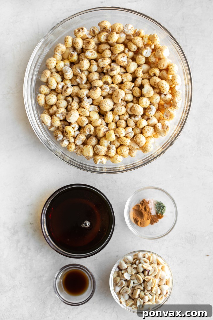 Bowl of puffed corn cereal next to a measuring cup