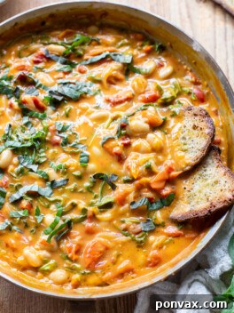 A delicious serving of Creamy Tomato White Bean Stew.