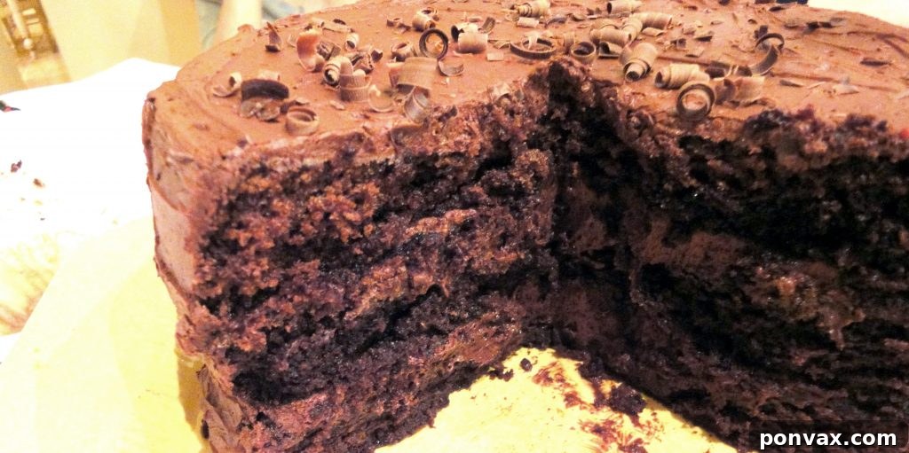 Moist Hot Chocolate Layer Cake Slice Slice of Hot Chocolate Layer Cake with multiple layers of cake and frosting