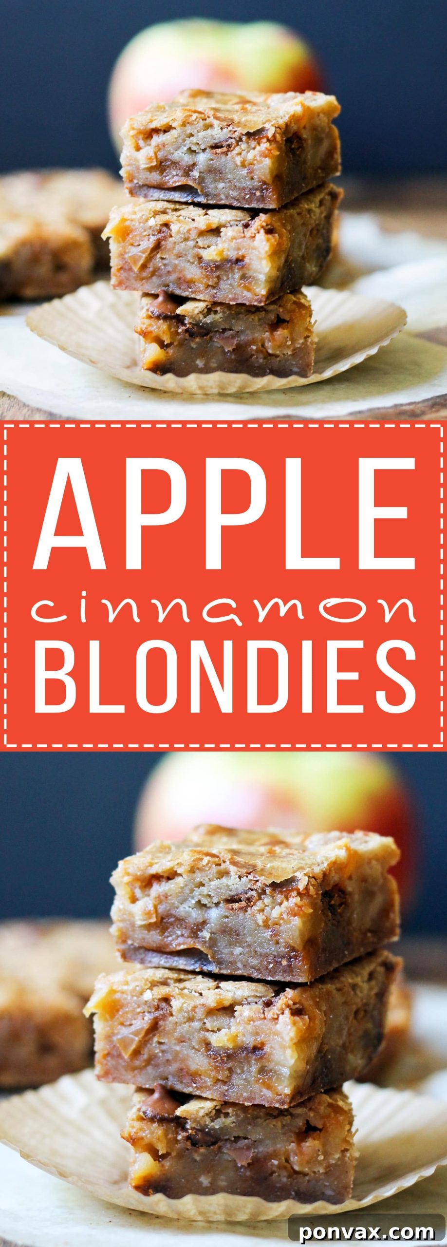 A vibrant, scaled image of Apple Cinnamon Blondies, showcasing their golden texture and enticing apple-cinnamon swirls.
