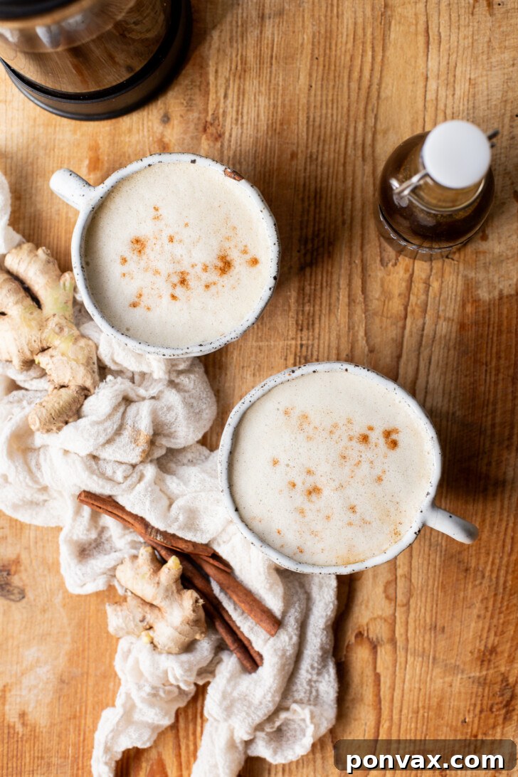 Handcrafted Gingerbread Elixir 10 Homemade gingerbread syrup in a latte glass, ready to be enjoyed.