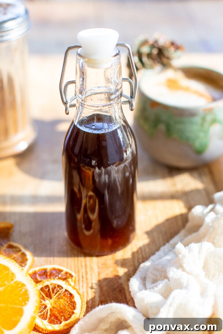 Seasonal Spice Infusion 2 Homemade Winter Spice Syrup in a glass bottle