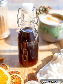 Seasonal Spice Infusion 11 Homemade Winter Spice Syrup in a glass bottle
