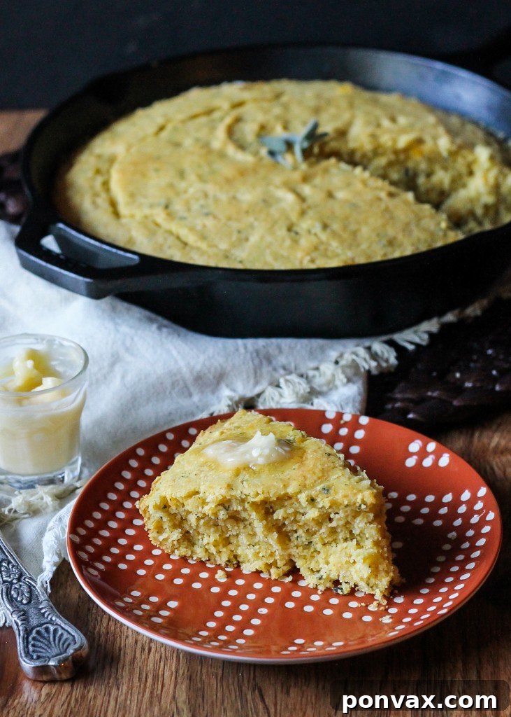 This Brown Butter Sage Skillet Cornbread has a tender interior with a crisp, buttery crust that's perfect slathered with honey butter! This Brown Butter Sage Skillet Cornbread has a tender interior with a crisp, buttery crust that's perfect slathered with honey butter!