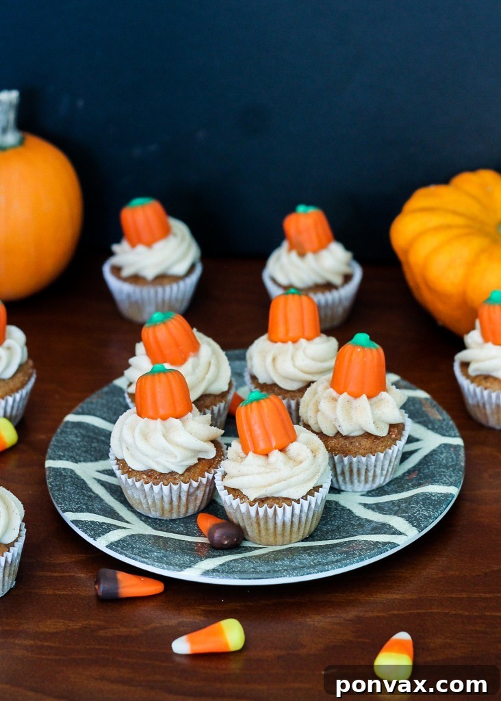 Beautifully frosted Pumpkin Carrot Cupcakes, ready to be enjoyed.