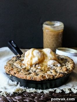 Decadent Salted Caramel Dark Chocolate Skillet Bake 3 Salted Caramel Filled Dark Chocolate Chunk Skillet Cookie