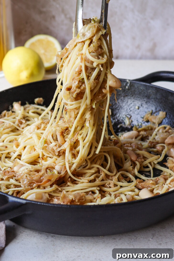 A final serving suggestion, presenting the Caramelized Cabbage Pasta in an elegant bowl, ready to be enjoyed.