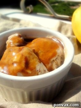 White Chocolate Pecan Banana Ice Cream with Brown Sugar Caramel Sauce